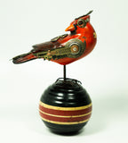 Mullanium - Steampunk Inspired Sculpture - Turned Head Cardinal on Ball