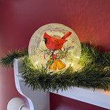 GC - Christmas Cardinal - 6" LED Lighted Crackle Glass Globe - Bells