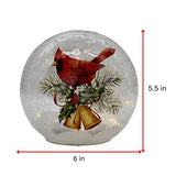 GC - Christmas Cardinal - 6" LED Lighted Crackle Glass Globe - Bells