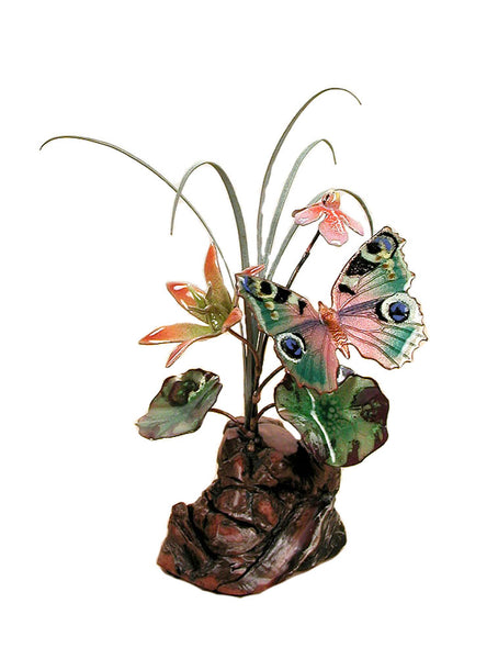 Bovano - Wall Sculpture - Teal Butterfly & Flowers