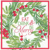 Boston International - 3-Ply 5" Cocktail Napkins 20 Count - Be Merry Wreath