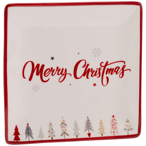Boston International - 6.25" Square Tapas Plate - Festive Trees