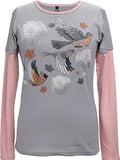 Green 3 - Women's Long Sleeve T-Shirt - Painted Birds Double-Up - Medium