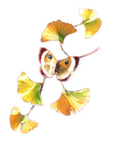 Bovano - Wall Sculpture - Gold Eyemark Butterfly on Ginkgo Branch