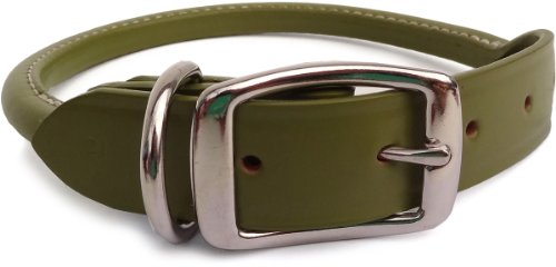 Auburn Leather - Rolled Round Dog Collar - 12"-14" - Green
