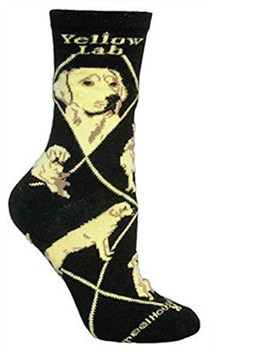 Wheel House Designs Socks - Labrador (Yellow) on Black - 9-11