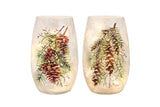 Stony Creek - 5" Frosted Glass Lighted Vase - Country Pinecones