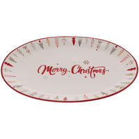 Boston International - 14"x9.5" Ceramic Christmas  Platter - Festive Trees