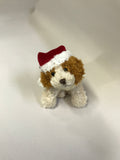 Ganz - Christmas Soft Spots - Tan & Brown Dog Santa 5" Beanbag Plush - Rare