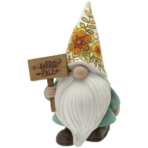 Boston International - 7.5" Tabletop Gnome Decoration - Bo w/ Carved Floral Hat
