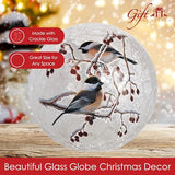 GC - Christmas Chickadee Pair - 6" LED Lighted Crackle Glass Globe