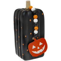 Boston International - 3.5"x9" Ceramic Pumpkin - Tall Black Dots w/ Pumpkin Tag