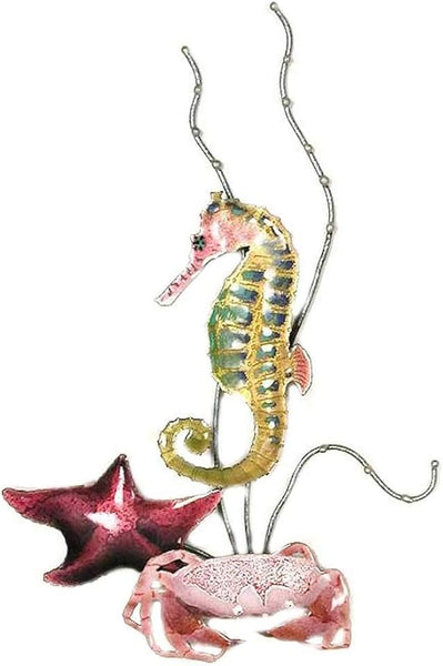 Bovano - Wall Sculpture - Rainbow Seahorse (L) w/ Starfish & Crab