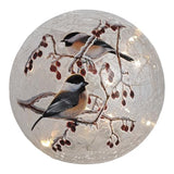 GC - Christmas Chickadee Pair - 6" LED Lighted Crackle Glass Globe