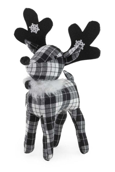 Boston International - 16" Christmas Deer Décor - Serena The Black & White Plaid Deer