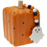 Boston International - 4.5" x 7" Square Ceramic Pumpkin - Orange w/ Ghost Tag