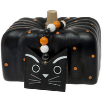 Boston International - 7"x5" Ceramic Pumpkin- Squat Black  Dot w/ Cat Tag