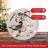 GC - Christmas Chickadee Pair - 6" LED Lighted Crackle Glass Globe