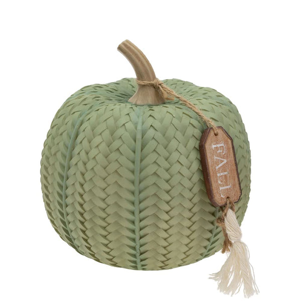 Boston International - 6.5" Tall Textured Weave Pumpkin Décor - Sage w/ Tag