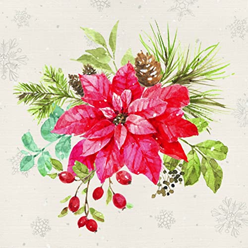 Boston International - 3-Ply 6.5" Lunch Napkins - Christmas Bouquet