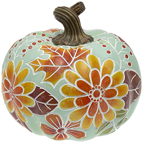 Boston International - Small Carved Pumpkin - Blue Floral