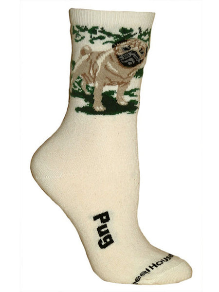 Wheel House Designs Socks - Fawn Pug On Ivory - 9-11
