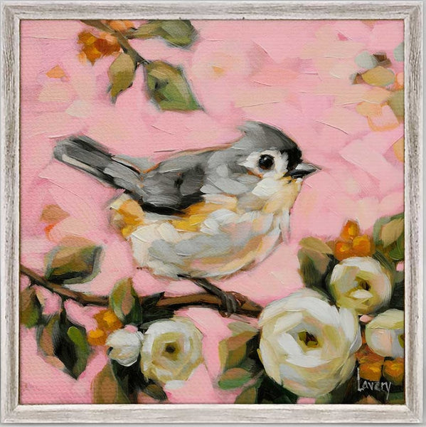 GreenBox - Framed Canvas 6" x 6" - Tufted Titmouse on Pink