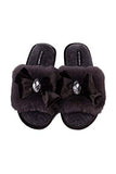 Pretty You London - Faux Fur Slide w/ Jewel & Bow Slipper - Smoke - Medium