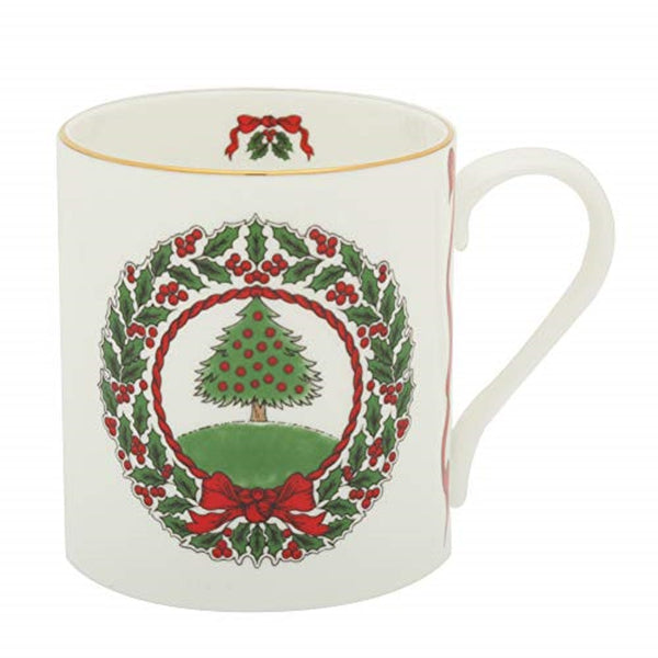 Halcyon Days - Bone China Mug - Vintage Christmas Tree - White
