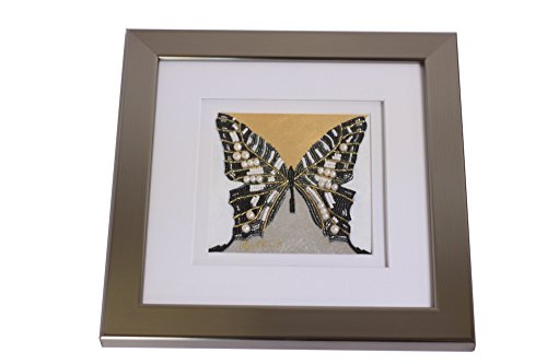 Eydelia - Glass Bead Mosaic Wall Art - Butterfly - Black & Pearl