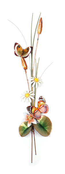 Bovano - Wall Sculpture - Forest Queen & Gold Eyemark Butterflies w/ Daisies