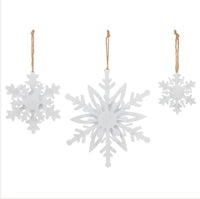 Boston International - Set of 3 Metal Christmas Ornaments - White Sparkle Snowflakes