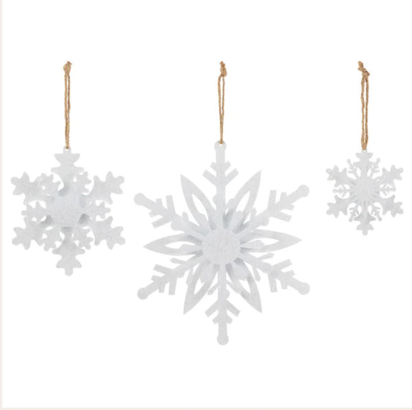Boston International - Set of 3 Metal Christmas Ornaments - White Sparkle Snowflakes