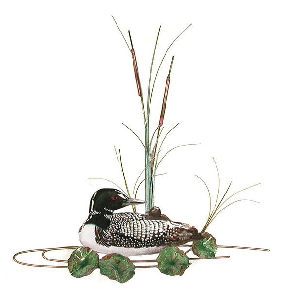 Bovano - Wall Sculpture - Large Loon w/ Chick & Lily Pads