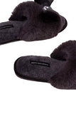Pretty You London - Faux Fur Slide w/ Jewel & Bow Slipper - Smoke - Small