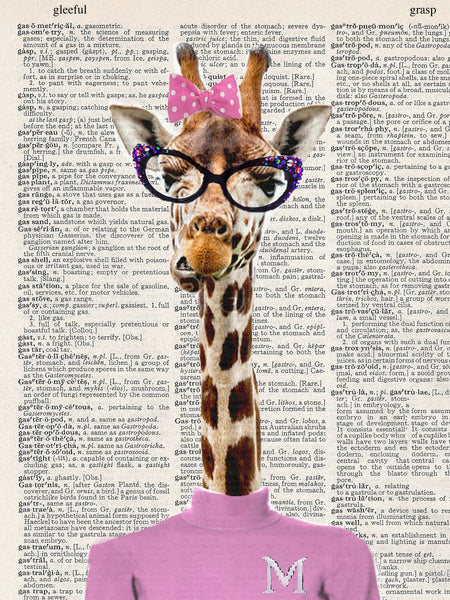 ArtNWordz -  Vintage Recycled Dictionary Print - Pinky Female Giraffe