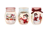 Stony Creek - 4" Frosted Glass Lighted Jar w/ Garland - Happy Snowman & Birdhouse