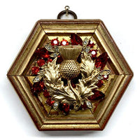 Museum Bees - Painted Frame w/ Thistle on Red Brooch - 3.5"