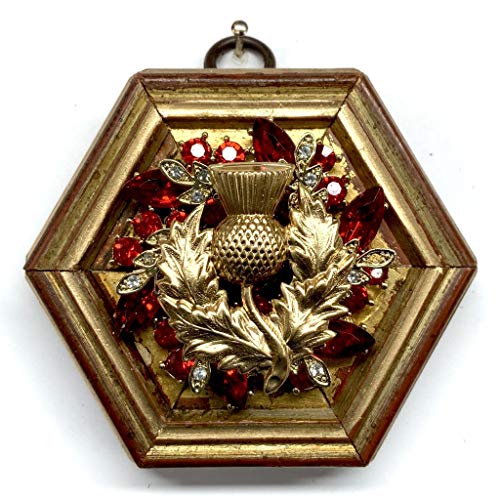 Museum Bees - Painted Frame w/ Thistle on Red Brooch - 3.5"