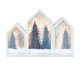 Stony Creek - 12" Illuminated 3 Panel Glass - Winter Blue Forest