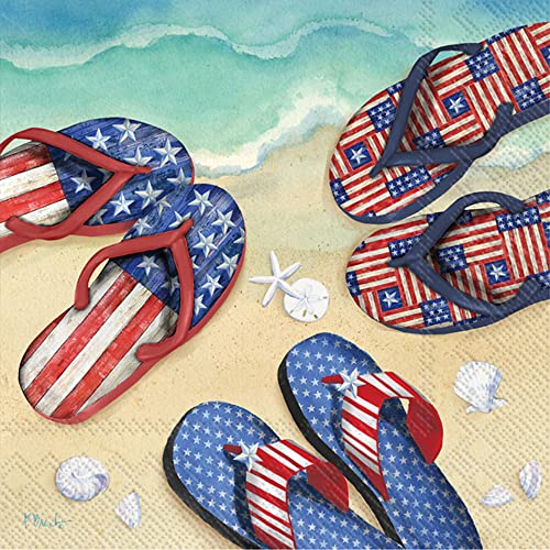 Boston International - 3-Ply 5" Cocktail Napkins - Americana Beach Flip Flop