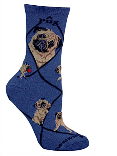 Wheel House Designs Socks - Fawn Pug on Blue - 9-11