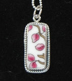 Hand Cut China - Sterling Silver Pendant - Pink Leaves