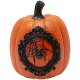 Boston International Halloween Pumpkin Spooky Tabletop Decorations, 7-Inches, Orange with Black Spider Lace