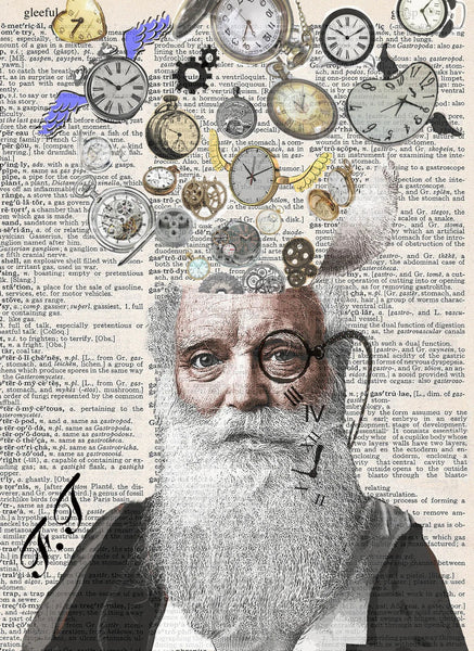 ArtNWordz -  Vintage Recycled Dictionary Print - Father Time