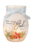 Stony Creek - 4" Frosted Glass Lighted Jar w/Ribbon - Trust in God with Worries