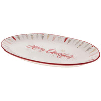 Boston International - 14"x9.5" Ceramic Christmas  Platter - Festive Trees