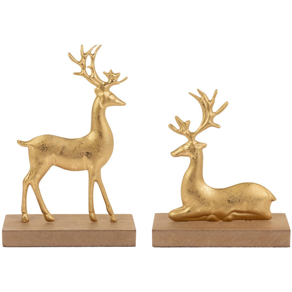 Boston International - Metal Gold Leaf Holiday Deer Figurines - Set of 2