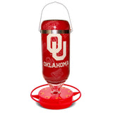 Hummer's Galore - 32 oz. Glass Hummingbird Feeder w/ UV Resistant Plastic Wrap - Oklahoma Sooners