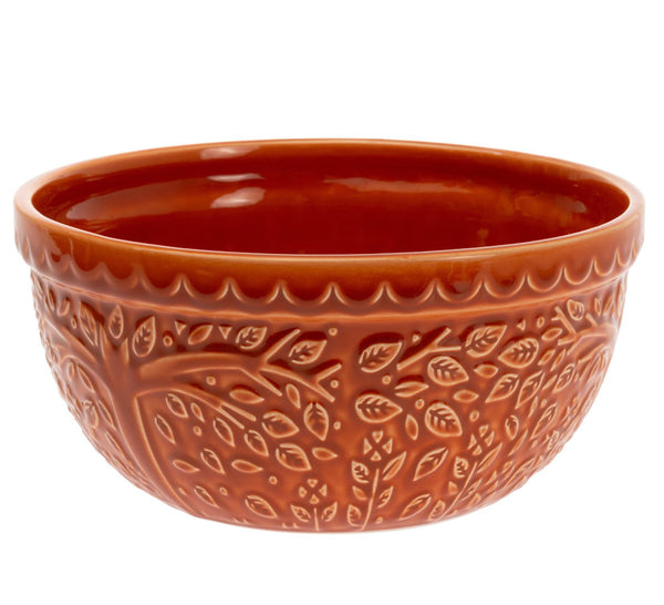 Boston International - Embossed Large Leaf Ceramic Bowl - 5 Cups - Spicy Orange